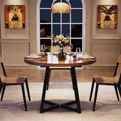 Tribesigns Round Dining Table for 2, 31.5" Industrial Dinner Table with Metal Base, Kitchen Table for Dining Room, Small Space, Apartment, Rustic Brown & Black