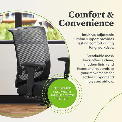 HON Convergence Ergonomic Office Chair, Breathable Back Support Mesh, Adjustable Arms, Computer Chair with Lumbar Support, Rolling Swivel Wheels, Comfortable Synchro-Tilt Recline, Fabric, Indigo