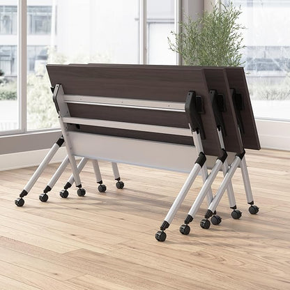 Bush Business Furniture Folding Training Table, 72 inch Desk with Powered Grommets, Commercial-Grade Bundle for Office or Classroom, Envision Collection, Gray
