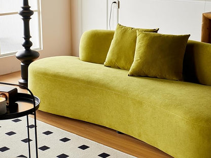 Container Furniture Direct 90" Curved Sofa with Throw Pillows, 4 Seater Luxury Velvet Couch with Half Moon Design and High-Density Foam, Ideal for Modern Living Room, Office & Apartment, Olive Green