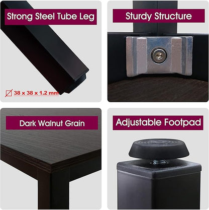 47 inch Large Computer Desk Wood, Modern Simple Style Desk for Home Office, Bedroom, Study Student Writing Desk, Small Spaces, Black Metal Frame, Dark Walnut Top
