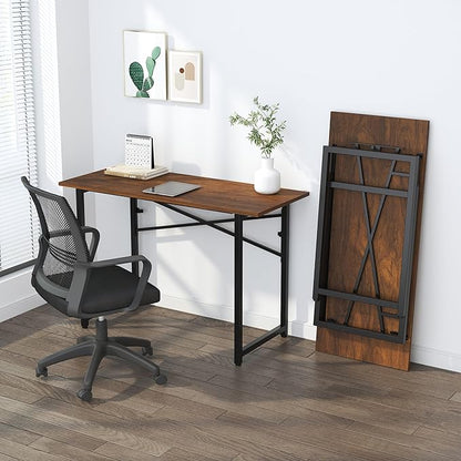 47 inch Folding Desk No Assembly Required, Writing Gaming Computer Camping Table, Home Office Desk, Mahogany