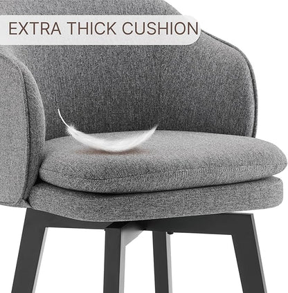 Counter Height Barstools 26 inch Upholstered Swivel Bar Stools with Back and Wood Legs for Kitchen Island,Set of 3,Dark Grey Fabric