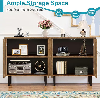 59" Sideboard Buffet Cabinet with Storage, Kitchen Buffet Storage Cabinet Set of 2, Modern Sideboard with Doors & Adjustable Shelves for Living Room, Kitchen, Hallway, Brown