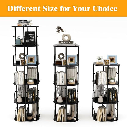 3-Tier Rotating Bookshelf, 360 ° Display Stackable Spinning Bookshelf Tower, Narrow Space Saving Tall Floor Standing Swivel Bookcase Corner Organizer for Bedroom, Living Room, Black