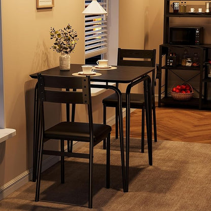 Dining Table for 2, Small Table and Chairs Set of 2, Square Dinette Set for 2, 3 Piece Kitchen & Dining Room Sets for Small Space (Black, Table with 2 Upholstered Chairs)