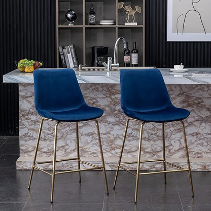 Roundhill Furniture Aufurr Modern Velvet 26.50 Counter Height Stools, Set of 2, Blue