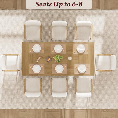 71" Large Dining Table for 6, Farmhouse Kitchen Table with Padded Top and Unique V-Shaped Feet, Rectangular Wooden Dining Table for 8 People for Home, Dining Room, Kitchen, Office,Natural