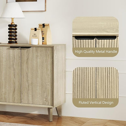 Fluted Cabinet with Storage, Small Buffet Storage with Doors, Buffet Sideborad Accent Cabinet with Adjustable Shelves for Living Room, Kitchen, Entry, Hallway, Natural