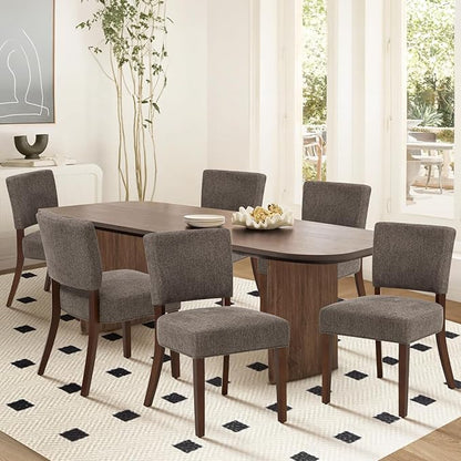 COLAMY Mid Century Modern Dining Chairs Set of 6, Upholstered Kitchen Chairs with Back, Farmhouse Fabric Side Dining Room Chairs with Wood Legs for Dining Room Kitchen Restaurant, Brown