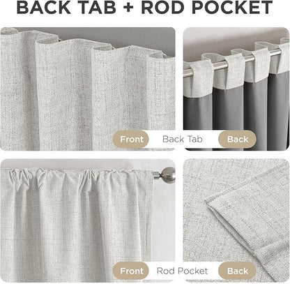 Joydeco 100% Blackout Curtains for Bedroom - Natural Linen Curtains 100" W x 96" L, Thermal Insulated 1 Panels White Light Blocking Drapes, Rod Pocket & Back Tabs, Darkening Privacy for Living Room