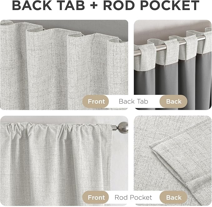 Joydeco 100% Blackout Curtains for Bedroom - Natural Linen Curtains 52" W x 96" L, Thermal Insulated 2 Panels White Light Blocking Drapes, Rod Pocket & Back Tabs, Darkening Privacy for Living Room