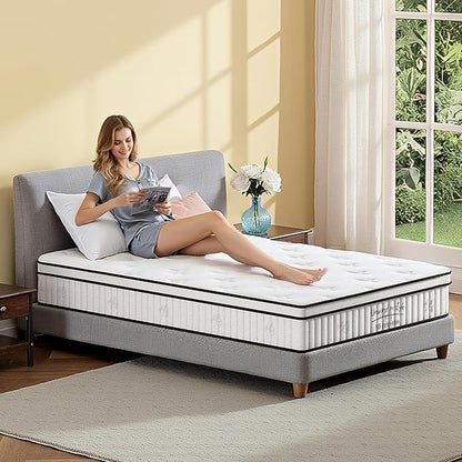 Twin Size Mattress, 12 Inch Medium Firm Foam Hybrid Mattress with Individual Pocket Springs for Motion Isolation & Edge Support, Mattress in A Box CertiPUR-US Certified
