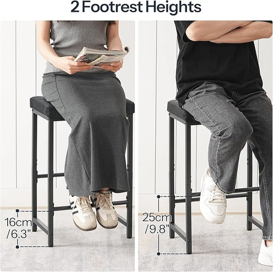 HOOBRO Bar Stools,25.4" Saddle Stools with PU Upholstery, Counter Height Stools with Footrest, Kitchen Breakfast Chairs, for Dining Room, Cafe, Bar, Black BB23BY01