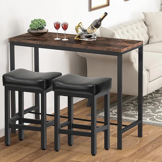 Counter Height Bar Stools Set of 2, 24 Inch Barstools for Kitchen Island Counter, Faux Leather Kitchen Stools with Thick Saddle Seats & Heavy Duty Metal Base, Easy Assembly, Forest Green