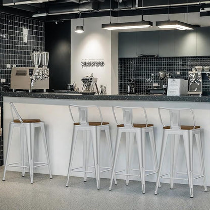 24 Inch Swivel Bar Stools Set of 4, Counter Height Bar Stools with Low Back, Metal Industrial Bar Chairs for Kitchen Island (Silver)