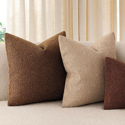Foindtower Pack of 2 Textured Boucle Throw Pillow Covers Accent Solid Decorative Lumbar Pillow Cases Cozy Couch Cushion Case for Chair Sofa Bedroom Living Room Home Decor 12x20 Inch Hazel Brown