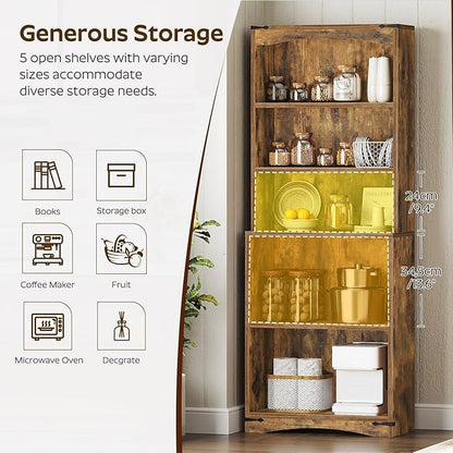 Tall Bookcase and Bookshelf, 6-Tier Bookcase with Storage, 63" Wooden Bookshelf, Farmhouse Freestanding Display Storage Shelves for Home Office, Living Room, Rustic Brown SJ09BR