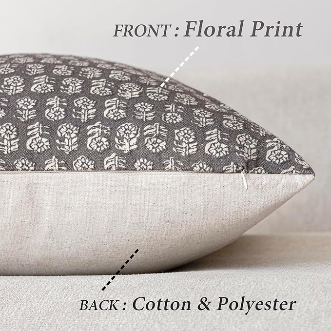 Foindtower Set of 2 Decorative Vintage Floral Print Throw Pillow Covers Neutral Modern Farmhouse Cushion Covers Boho Home Decor for Sofa Couch Chair Bedroom Living Room Outdoor,22×22 Inch,Rustic Gray