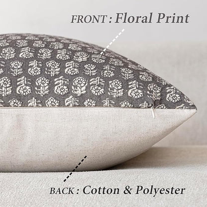 Foindtower Set of 2 Decorative Vintage Long Lumbar Throw Pillow Covers Neutral Modern Farmhouse Cushion Covers Floral Home Decor For Sofa Couch Chair Bedroom Living Room Outdoor,14×36 Inch,Rustic Gray