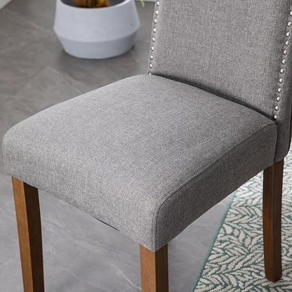Stylish Upholstered Parsons Dining Chair with Silver Nailhead Trim and Sturdy Solid Wood Legs