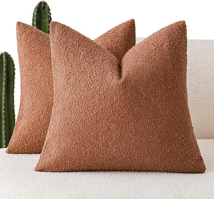 Foindtower Set of 2, Decorative Textured Boucle Throw Pillow Covers Accent Solid Pillow Cases Neutral Couch Cushion Case for Chair Sofa Bedroom Living Room Home Decor 16x16 Inch Burnt Orange Hazel