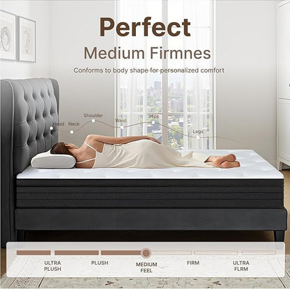 Twin Size Mattress, 12 Inch 5-Zone Pocket Spring Hybrid Mattress with Gel Memory Foam for Pressure Relief & Peaceful Sleep, Medium Firm, Mattress in a Box