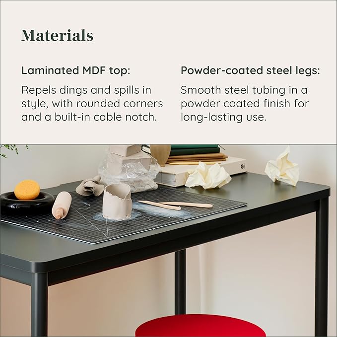 Branch Daily Desk - Functional at Home Office Desk with Effortless Assembly, Timeless Design, Rounded Corners, and Built-in Cable Notch - 36” W x 28.5” H x 24” D - Woodgrain Work Table