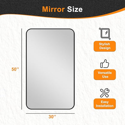 Delma Black Framed Bathroom Vanity Mirror for Over Sink, 50x30 Inch High-Definition Wall Mirror with Horizontal/Vertical Hanging, Durable Rust-Resistant Bathroom Mirror for Modern Decor (Black)