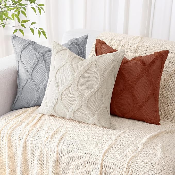 decorUhome Throw Pillow Covers 26x26 Inch Set of 2, Soft Plush Faux Fur Wool Grey Couch Pillow Covers, Decorative Neutral Pillow Cases for Bed Sofa Living Room Home Decor