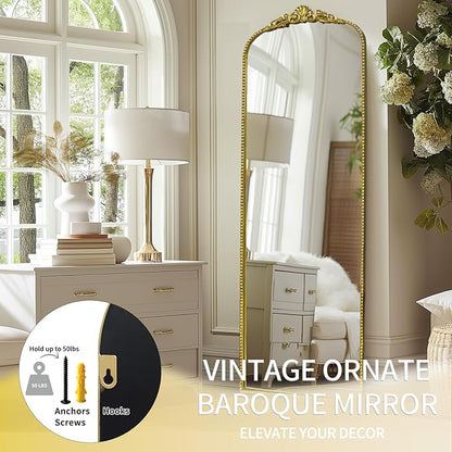 G-LEAF Vintage Full Mirror 22"X65", Victorian Antique Baroque Mirror with Brush Gold Ornate Metal Frame for Fireplace Entryway Living Room Hallway Bathroom