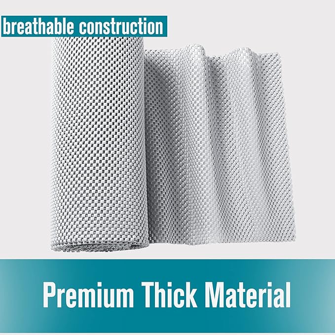 Shelf and Drawer Liner, Non-Adhesive Non Slip and Grip Durable Clean Pad Full Size 17.7 Inches x 20 Feet for Drawers, Shelves, Cabinets, Storage, Kitchen, Desks, Kitchenware, Tableware, White