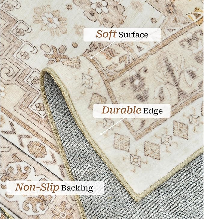 zesthome 10x12 Area Rugs,Stain Resistant Washable Rug,Ultra-Thin Rugs for Living Room,Bedroom,Non-Slip Backing Home Decor Large Area Rug (Cream/Beige,10'x12')