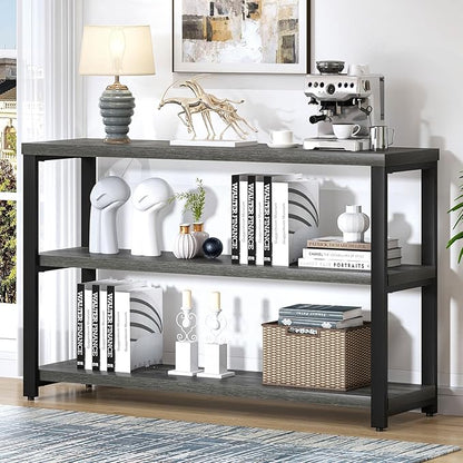 EXCEFUR Rustic Console Tables for Entryway, Sofa Table with 3 Tier Storage Shelves, Couch Table for Living Room Hallway, Industrial Grey