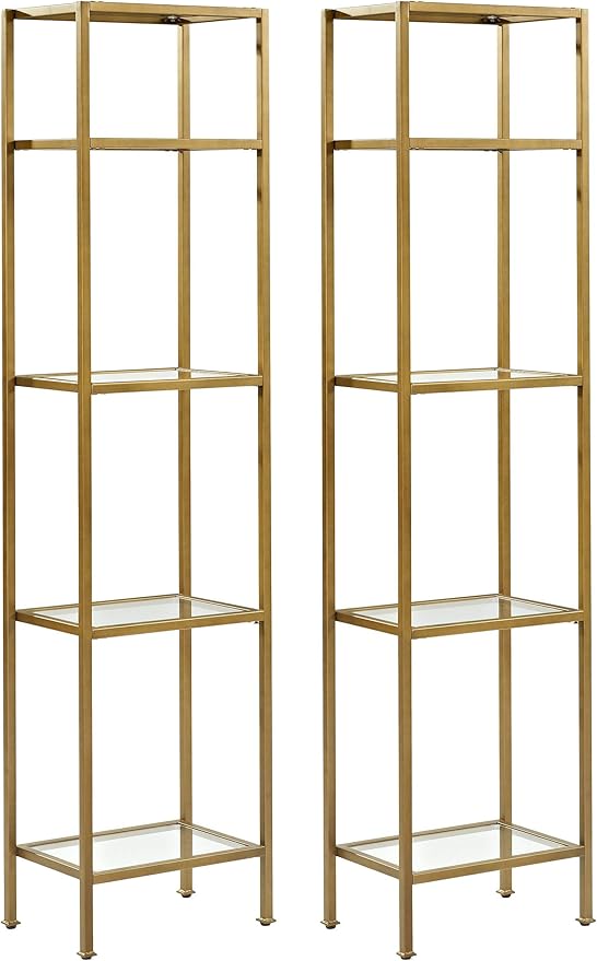 Crosley Furniture Aimee 2-Piece Bookshelf Set with Glass Shelves, Bookcase Storage, Gold and Glass