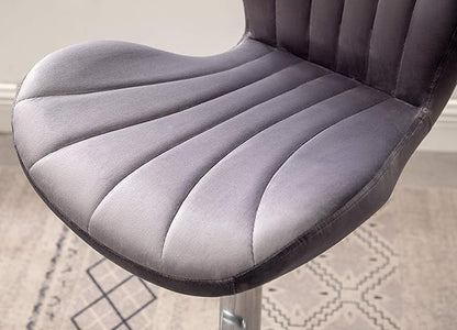 Roundhill Furniture Ellston Velvet Adjustable Swivel Barstools in Gray, Set of 2, Grey