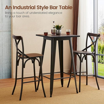Glitzhome 41.25" H Modern Style Square High Heavy-Duty Metal Bar Table with Wooden Top Sturdy Frame Bistro Pub Table