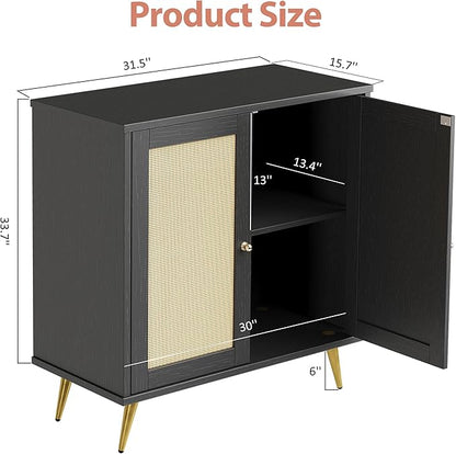Shintenchi Rattan Buffet Cabinet with Storage, Sideboard Buffet Cabinet with Rattan Decor Doors, Modern Wood Cupboard for Kitchen Living Room Dining Room Hallway Entry,Black