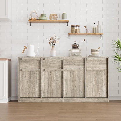 GarveeHome Sideboard Buffet Cabinet with 4 Drawers, 62.4" Large Coffee Cabinet with Storage, Modern Storage Buffet Table for Kitchen Dining Room, Living Room (Grey, 4 Doors & 4 Drawers)