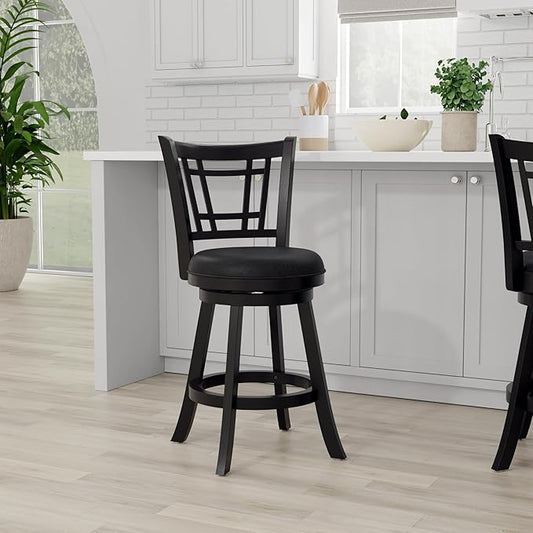 Hillsdale Fairfox Swivel Stool with Rectangular Lattice Back, Counter Height, Black