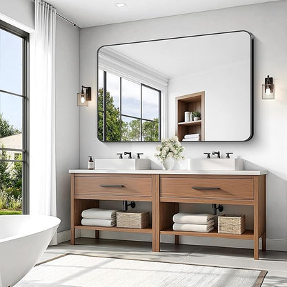 KOCUUY Black Bathroom Mirror 60"x40", Large Vanity Mirror with Rounded Corner, Metal Black Frame with Mordern Design for Bathroom, Living Room, Entryway, Hang Horizontal/Vertical