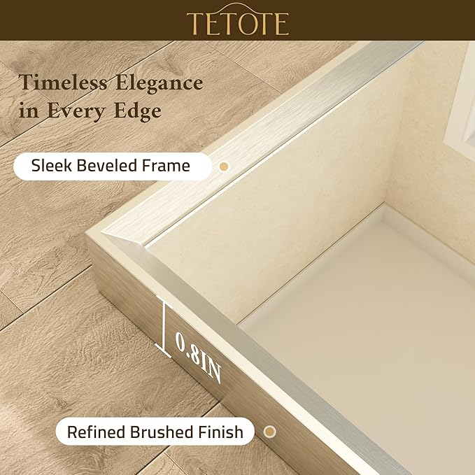 TETOTE Brushed Nickel Bathroom Mirror for Over Sink 40" x 24" Brushed Nickel Beveled Framed Rectangle Vanity Mirror for Bathroom, Bedroom, Entryway, Living Room, Tempered Glass, Stronger Frame