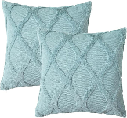 decorUhome Throw Pillow Covers 26x26 Inch Set of 2, Soft Plush Faux Fur Wool Aqua Couch Pillow Covers, Decorative Neutral Pillow Cases for Bed Sofa Living Room Home Decor