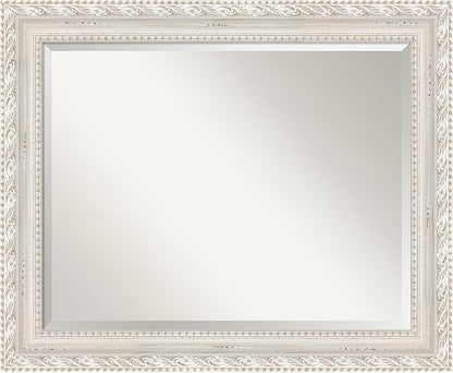 Amanti Art White Bathroom Mirror for Over Sink, 28x34 Opera Off White Rectangle Vanity Mirror, Large Traditional Wood Frame, Hangs Horizonally and Vertically, Bathroom Wall Decor, Beveled Edge from WI