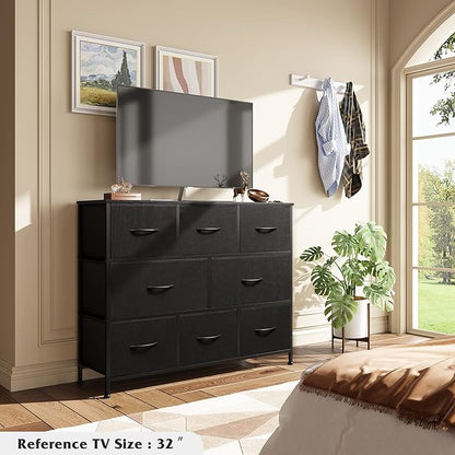 WLIVE 8 Drawer Dresser for Bedroom, Fabric Black Dresser with Large Storage Drawer Unit for Entryway, Chest of Drawers for Living Room