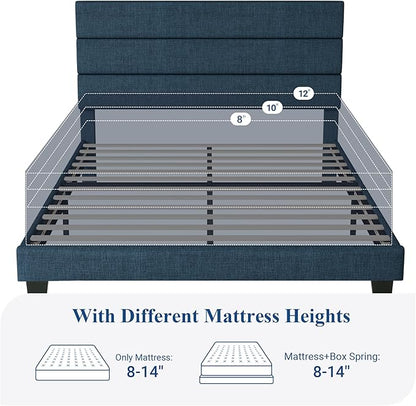 Allewie Full Size Platform Bed Frame with Fabric Upholstered Headboard and Wooden Slats Support, Fully Upholstered Mattress Foundation/No Box Spring Needed/Easy Assembly, Navy Blue