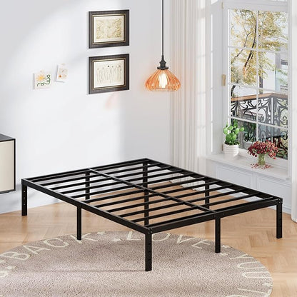 16 Inch King Size Bed Frame with White Skirt Cover, Metal King Bed Frame with Storage, No Box Spring Needed, Heavy Duty, Easy Assembly, Noise Free, Mattress Foundation