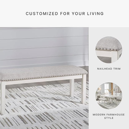 Signature Design by Ashley Robbinsdale Large Upholstered 48" W Dining Bench, Light Gray & White