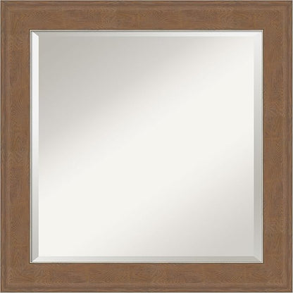 Amanti Art Brown Wall Mirror 25x25 Alta Medium Brown Square Bathroom Mirror for Wall Decor Living Room, Medium Rustic Farmhouse Frame, Hangs Horizonally and Vertically, Bathroom Decor, Beveled Edge