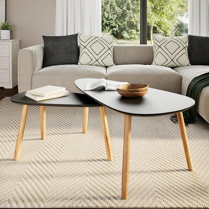 vidaXL Nesting Coffee Table 2 pcs, Side Tables with Solid Pine Wood Legs, Scandinavian Style End Table for Living Room, Black